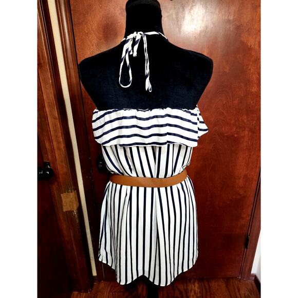 J Crew Striped Halter Ruffle Tank Small Navy White Shift Mini Summer Dress J0861 - Picture 5 of 9